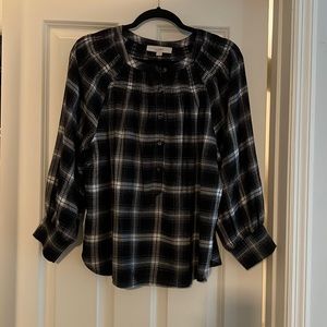 Black and grey plaid blouse